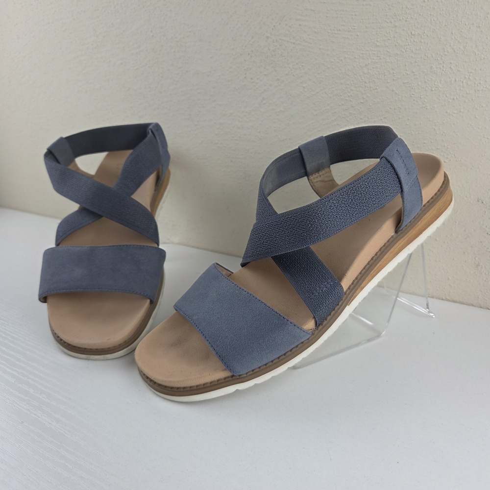 Dr Scholls Shoes Islander Strappy Flat Sandal Gray Stretch Womens Size 9